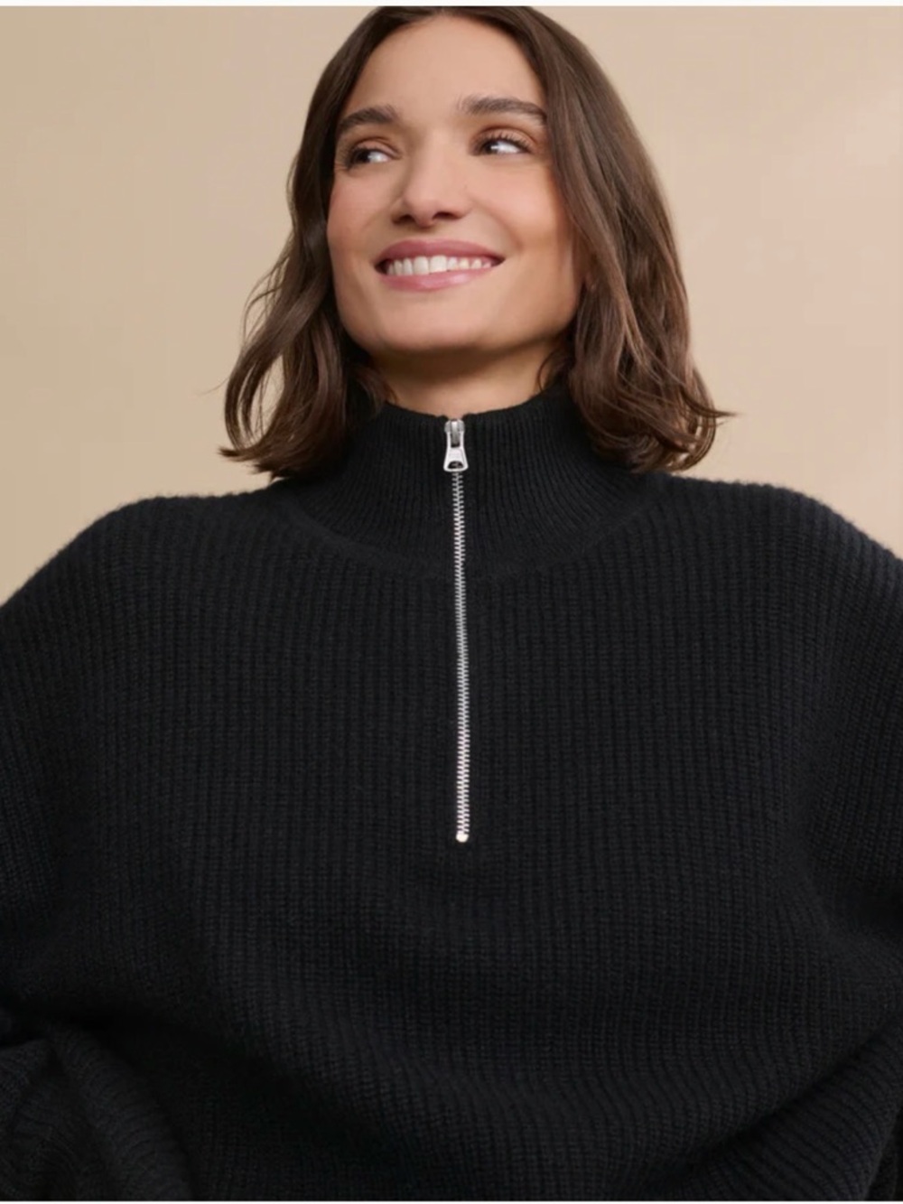 Jenni Kayne Cashmere Black Half-Zip Ribbed Sweater